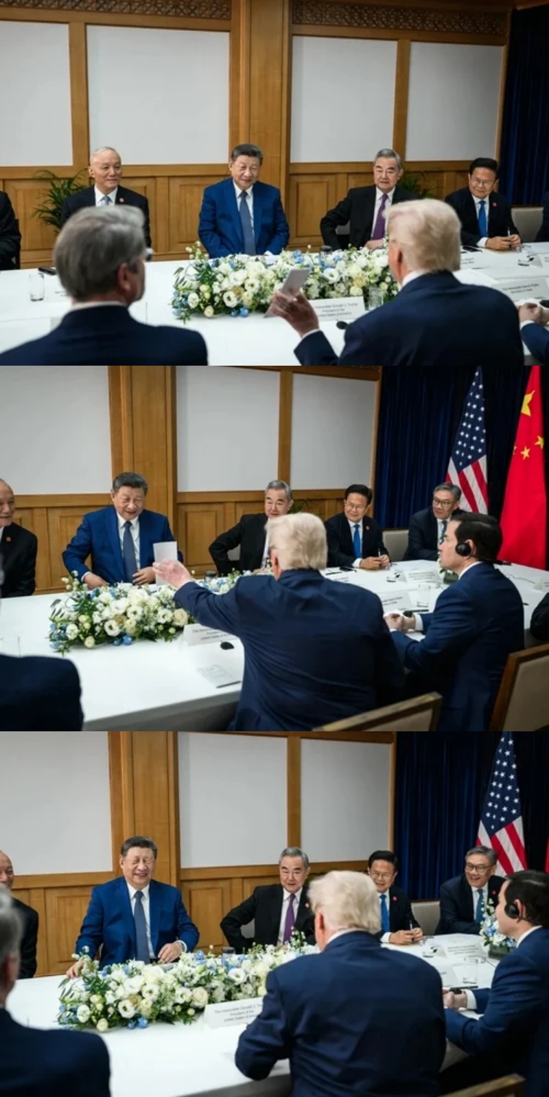 트럼프가 종이 내밀자 '빵' 터진 시진핑…백악관 사진 공개