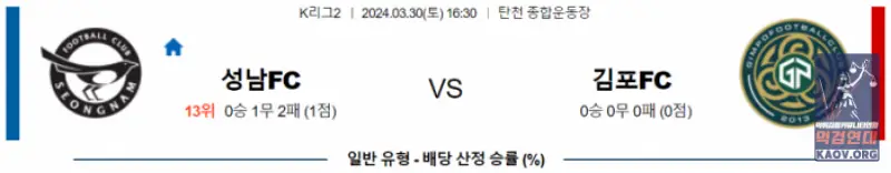 K리그2 3월 30일 16:30 성남 FC vs 김포시민축구단