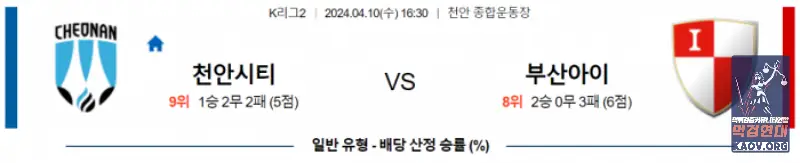 K리그2 4월 10일 16:30 천안시청 : 부산 아이파크