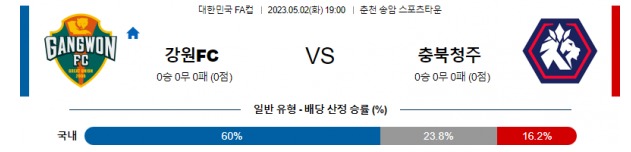 5월2일 FA컵 강원 충북청주 아시아축구분석 스포츠분석